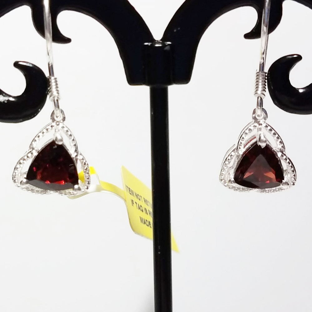 Lovely Trillion Garnet Sterling Silver Earrings